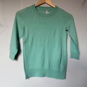 J Crew Factory Light Teal 3/4 Sleeve Sweater